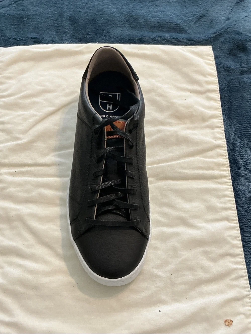 Cole Haan Black Leather Low-Top Sneakers with White Sole